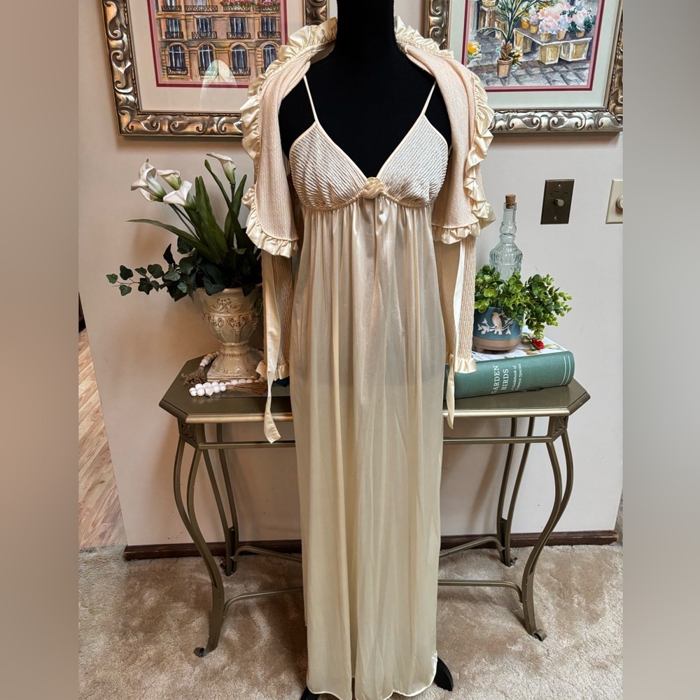 Vintage Gilligan & O'Malley Cream Maxi Lace Slip Dress & Crop Top Set Sz S - Picture 4 of 15